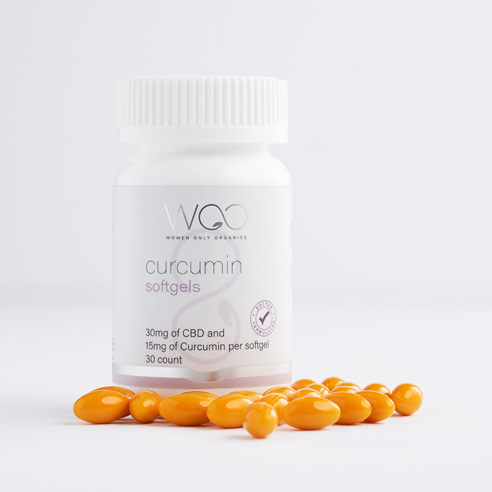 Our CBD curcumin softgels for women help reduce stress and swelling.