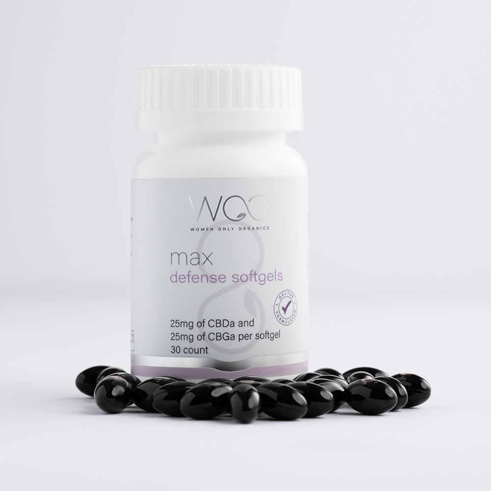 These maximum defense CBD softgels help women combat inflammation and balance mood.