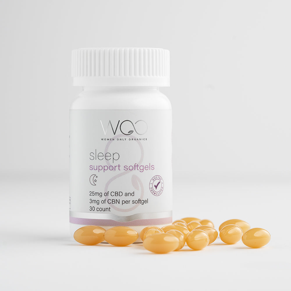 These CBD sleep support softgels support restful sleep for women.