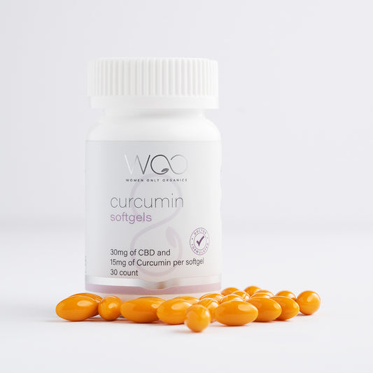 Our CBD curcumin softgels for women help reduce stress and swelling.